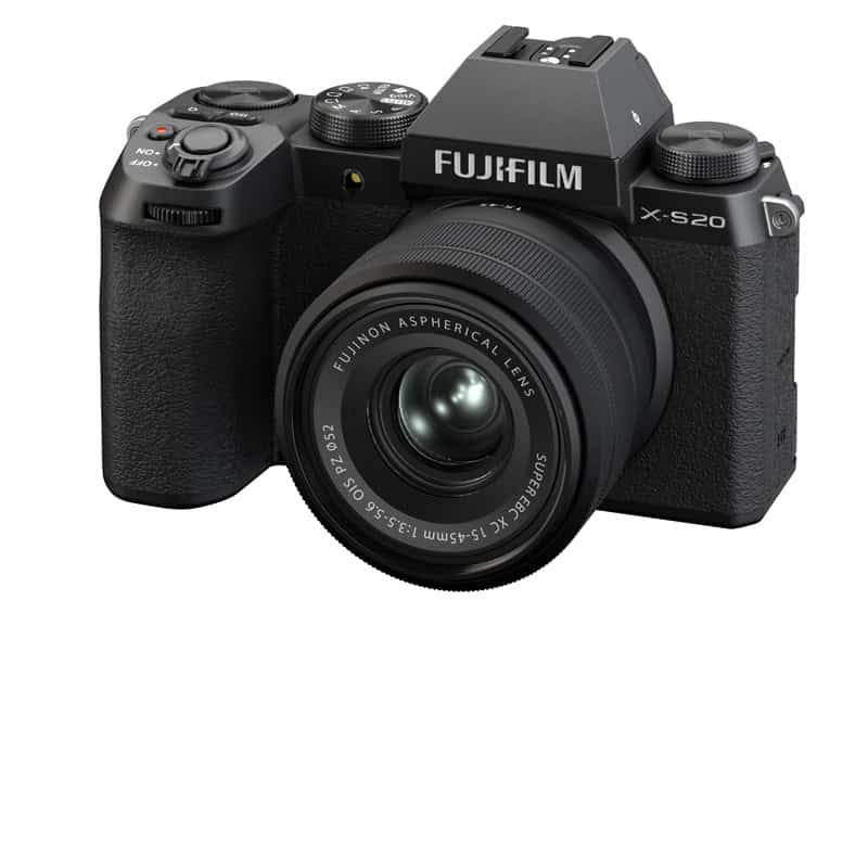 Fujifilm X-S20 mit XC15-45mm Objektiv, professionelle spiegellose Kamera.