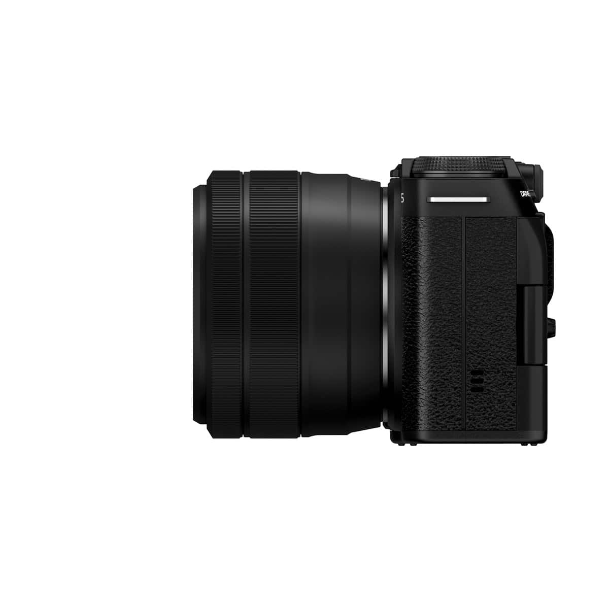 Fujifilm X-M5 Kamera mit 15-45mm Objektiv in Schwarz.